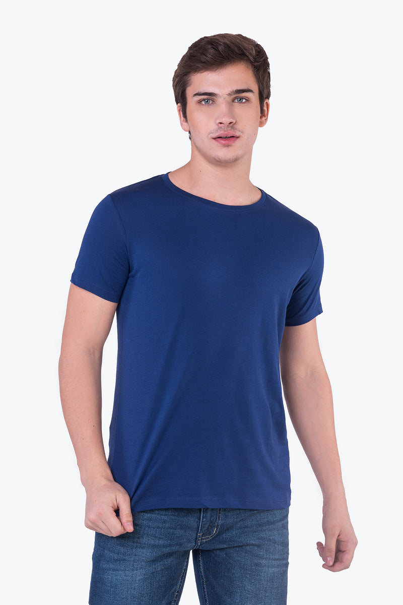 Deep Blue Supima Cotton Round Neck T-shirt for Men – Zorian