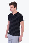 Textured Black V-neck 100% cotton T-shirt for Out door leisure