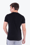 Textured Black V-neck 100% cotton T-shirt for Out door leisure
