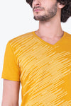 Textured Yellow V-neck 100% cotton T-shirt for Out door leisure