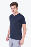 Textured Blue V-neck 100% cotton T-shirt for Out door leisure