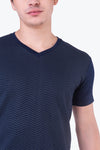 Textured Blue V-neck 100% cotton T-shirt for Out door leisure